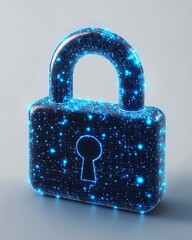 Leinwandbilder - 3D rendering of a digital padlock icon with blue circuitry lines, minimalistic design on a white background, symbolizing virtual protection and security