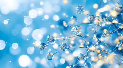 Poster - Abstract blue bokeh background with sparkling light and delicate branches