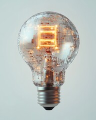 Leinwandbilder - 3D rendering of a lightbulb with intricate digital circuits, abstract light streaks, and binary code, representing innovation and ideas on a white background