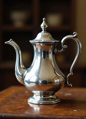 old silver tea pot on a table new image this year