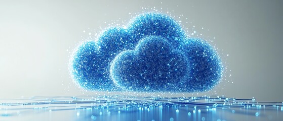 Leinwandbilder - Digital cloud upload icon integrated with blue circuit lines on a white background, representing technology and data transfer concepts, 3D rendering