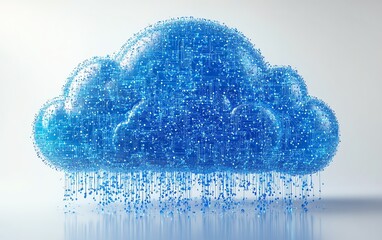 Leinwandbilder - Digital cloud upload icon with blue circuitry patterns on a white background, representing technology and data transfer, 3D rendering