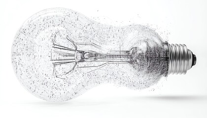 Leinwandbilder - Digital lightbulb with intricate circuitstyle patterns, abstract light streaks, and binary code on a white background, symbolizing innovation and ideas, 3D rendering