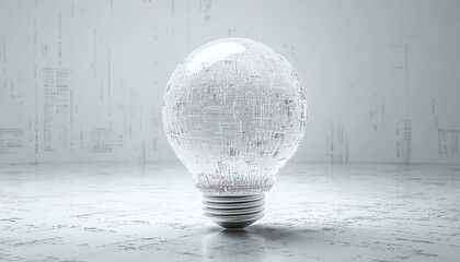 Leinwandbilder - Digital lightbulb with intricate circuitstyle patterns, abstract light streaks, and binary code on a white background, symbolizing innovation and ideas, 3D rendering