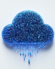 Leinwandbilder - Futuristic digital cloud upload icon with blue circuit lines, minimalistic style, on a white background, representing data transfer and technology, 3D rendering