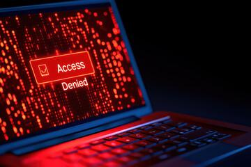 Poster - Access denied message displayed on laptop screen with red background, symbolizing security and privacy issues