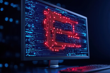 Poster - close up of monitor displaying vibrant digital interface with glowing lines and patterns, showcasing advanced technology and innovation