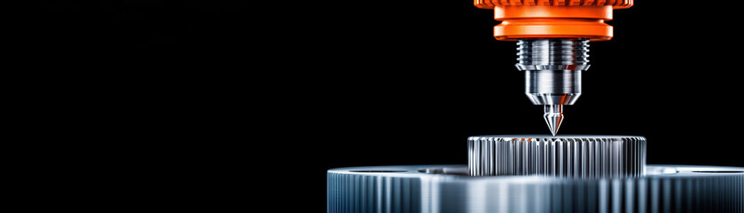 Poster - Close up of precision tool applying material on metallic surface, showcasing advanced technology and craftsmanship