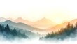 © Tahubulat - A peaceful watercolor artwork depicting a green mountain range with trees, reflecting a tranquil landscape