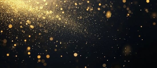 Wall Mural - Golden glitter particles on dark background.