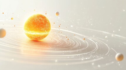 Wall Mural - glowing sun with orbiting planets and cosmic particles in space