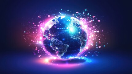 Poster - Colorful and Bright Digital Earth with Sparks and Glow Effects