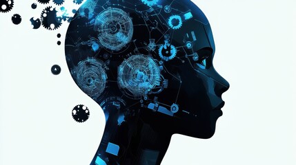 Poster - Abstract Portrait of a Cybernetic Figure with Futuristic Elements