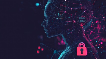Poster - Digital Woman Profile with Security Concept and Data Visualizations