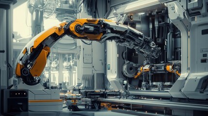 Poster - Advanced Robotic Arm in a Futuristic Industrial Setting