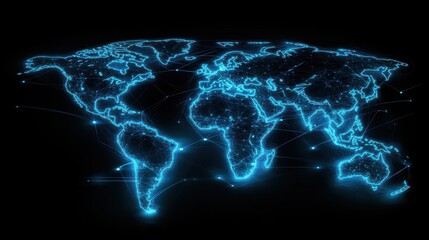 Poster - Global Network Map with Glowing Digital Elements and Connections
