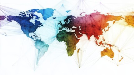 Poster - Colorful World Map with Network Connections and Geometric Design