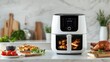 © KYR - A countertop air fryer with a digital touch screen and non-stick basket, isolated on white, showcasing health-conscious cooking options.