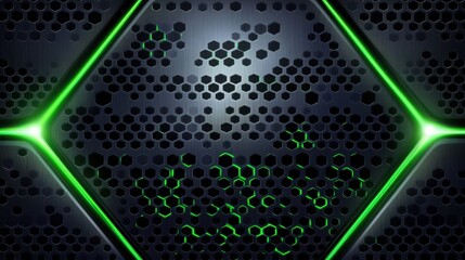 Poster - Dark Hexagonal Pattern with Green Neon Accents and Metallic Finish