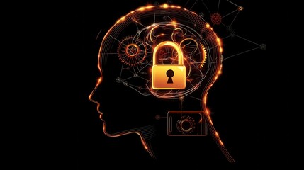 Poster - Conceptual Illustration of Mind Security with Lock and Gears