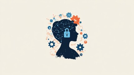 Poster - Creative Illustration of Secure Mind Concept with Digital Lock Symbol