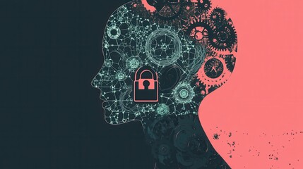 Poster - Abstract Representation of Mind with Lock and Gears Illustrations