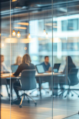 Wall Mural - blurred business people meeting in office interior with space for business brainstorming background 