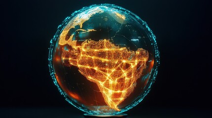 Poster - Vibrant Digital Globe with Illuminated Network Connections in Black