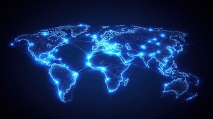 Poster - Futuristic Digital World Map with Network Connections and Lights