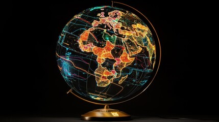 Poster - Illuminated Globe with Colorful Network Lines on Black Background