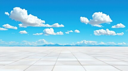 Canvas Print - Serene Blue Sky with White Fluffy Clouds and Vast Horizon