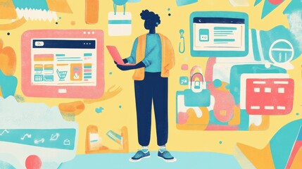 Poster - Abstract representation of digital marketing and online shopping concepts