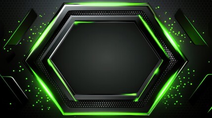 Poster - Modern Hexagonal Frame with Green Glow on Dark Background