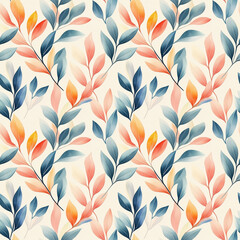 Spring seamless pattern watercolor leaves floral design vibrant colors artistic background nature inspired