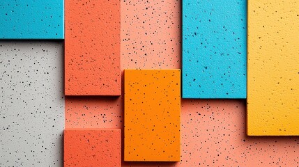 Poster - Vibrant Geometric Abstract Tile Pattern with Overlapping Shapes in Contrasting Colors