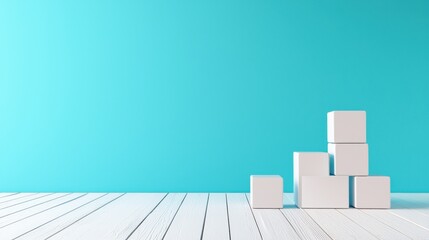 Poster - Cubes Arranged in Pastel Blue and White Minimalist Abstract Backdrop