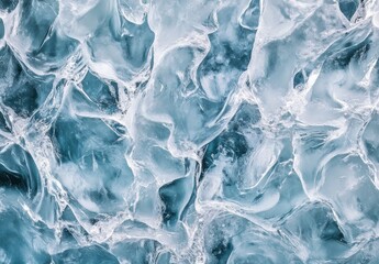 Poster - Stunning Close-Up of Crystalline Ice Formations Capturing Light and Texture in Blue and White Tones, Perfect for Nature and Abstract Themes