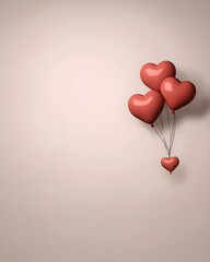 Wall Mural - Heart-shaped balloons floating against a neutral background