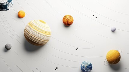 Wall Mural - Colorful Solar System Featuring Planets and Elliptical Orbits