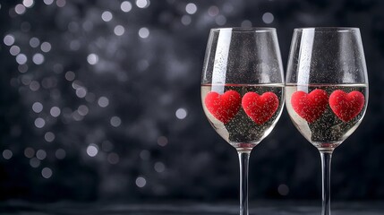 Wall Mural - Romantic sparkling drinks with heart-shaped decorations