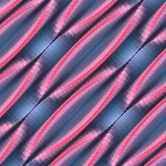 Fototapete - Abstract colorful wavy background with diagonal pink and blue stripes. Optical illusion. Vivid color palette. 3d rendering digital illustration