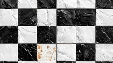 Poster - Stylish Monochrome Marble Tile Pattern   Sleek Geometric Flooring or Wall Backdrop