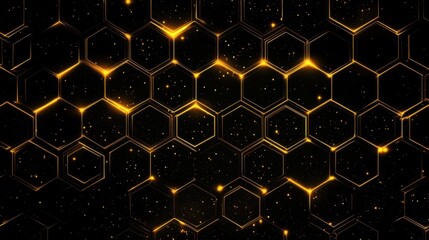 Poster - Glimmering Gold Honeycomb Pattern on Dark Background for Design