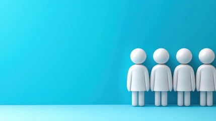 Poster - Abstract 3D Silhouette Figures in Minimal Blue Background Symbolizing Teamwork and
