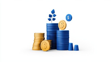 Poster - Stacking Coins and Financial Symbols Representing Wealth Profit and Investment Concepts