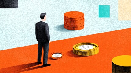 Poster - Businessman Standing Amid Financial Symbols Representing Business Strategy and Growth
