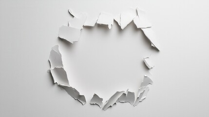 Poster - Torn Paper Geometric Abstract Art Composition in White and Gray Tones