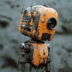 Poster - Vintage-Style Robot with Unique Design and Textured Surface in an Industrial Setting, Showcasing Mechanical Features and Retro Aesthetic Appeal for Creative Projects