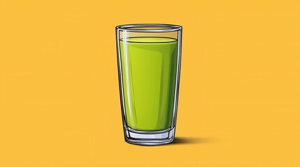 Poster - Refreshing Green Beverage in Glass Container against Yellow Background