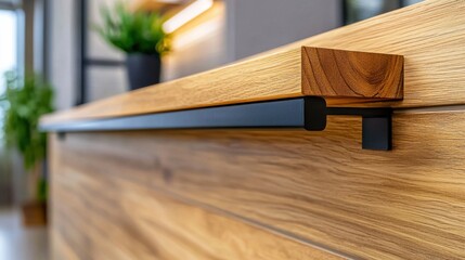 Poster - Minimalist wooden plank wall with clean lines and natural grain texture in contemporary interior design